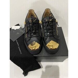 GIUSEPPE ZANOTTI LEATHER BIREL SNEAKERS WITH GOLDEN PLATE TOE 41 UE/ 10US /8UK